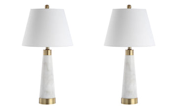 Travis 26.5" Marble/Iron Gold Modern Column LED Table Lamp - JONATHAN Y